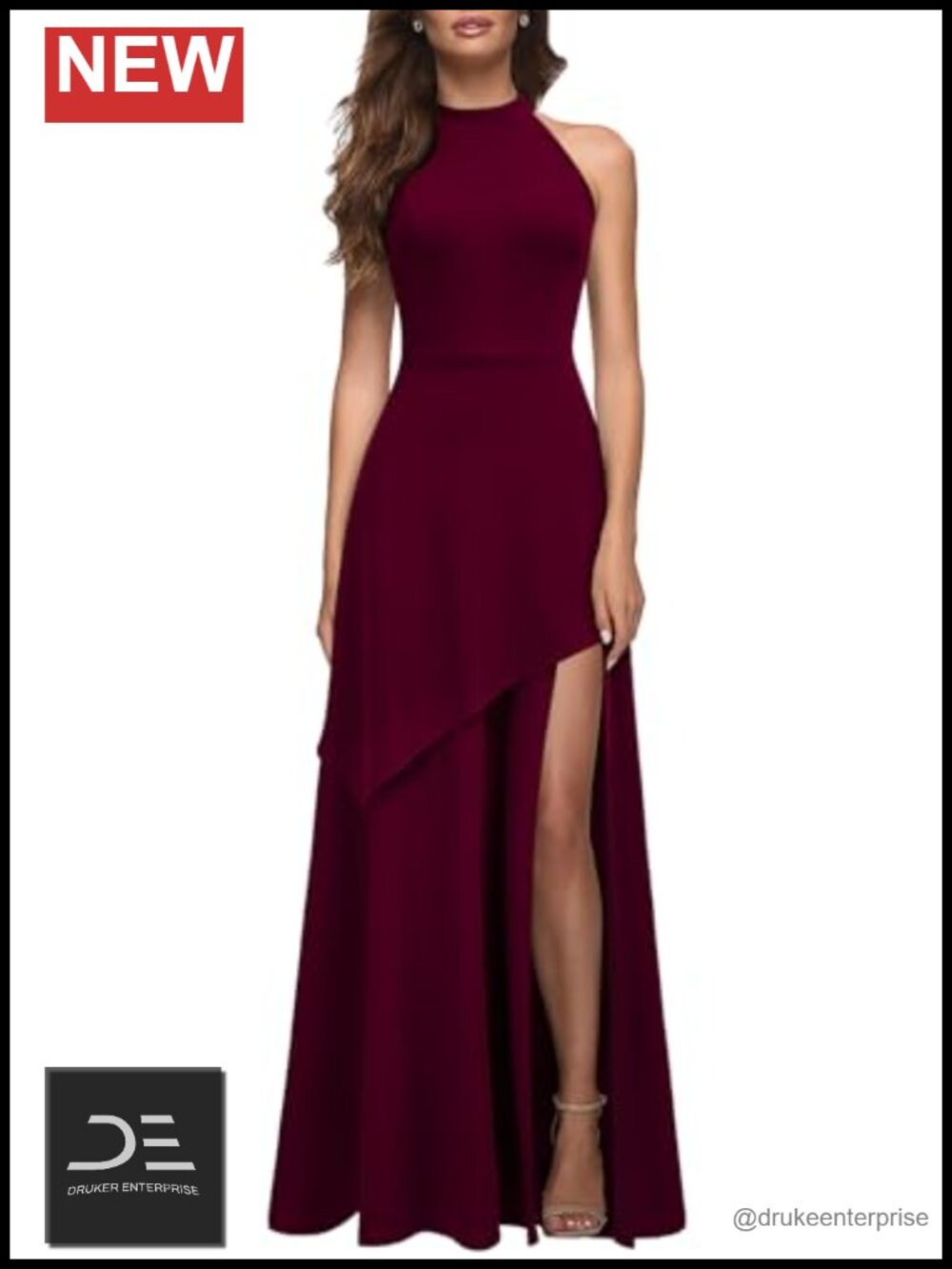 Women's Halter Neck Formal Maxi Dress Stretchy Sleeveless Split Cocktail Party